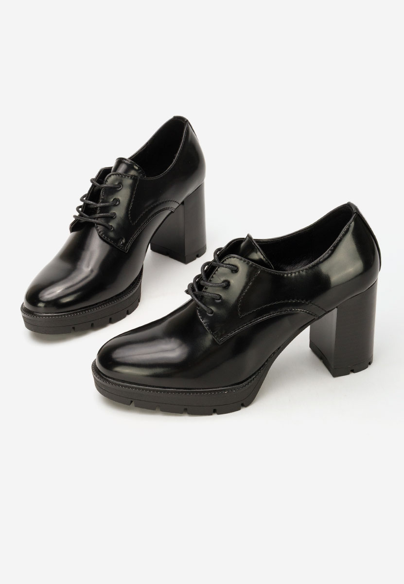 Pantofi cu toc si siret Pluvina negri