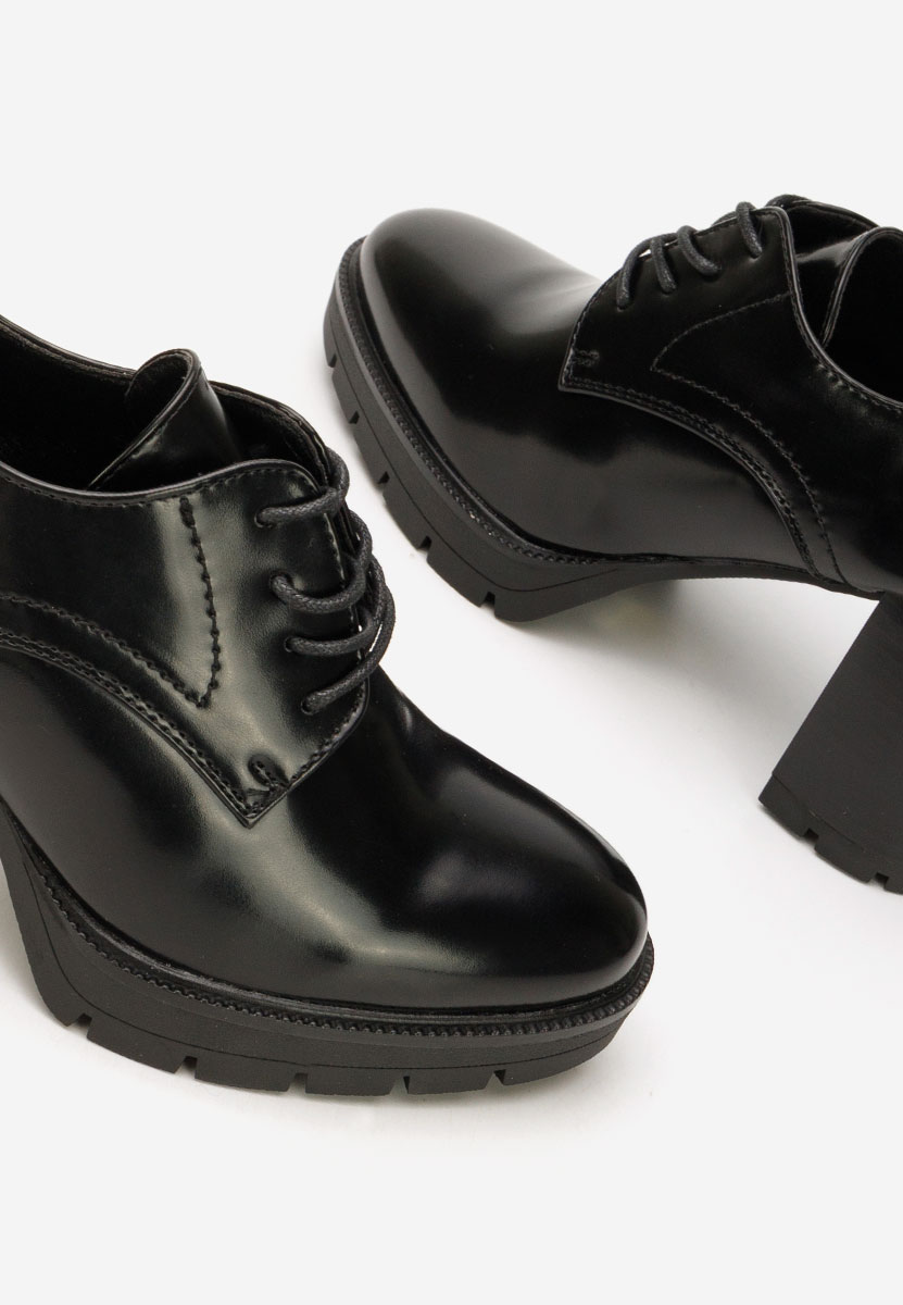 Pantofi cu toc si siret Pluvina negri