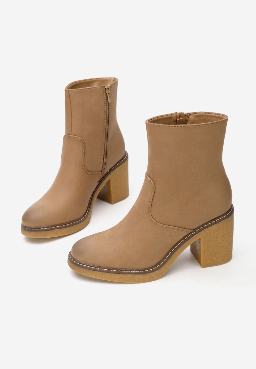 Botine cu toc gros Cyndi kaki