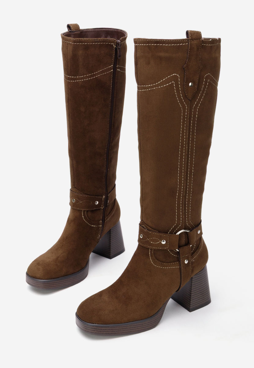 Cizme lungi cu toc gros Lionia maro