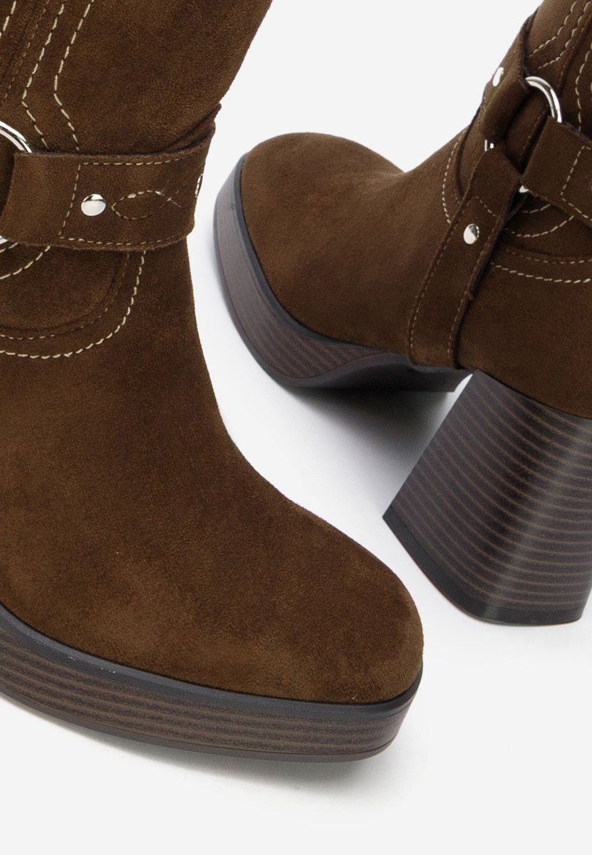 Cizme lungi cu toc gros Lionia maro