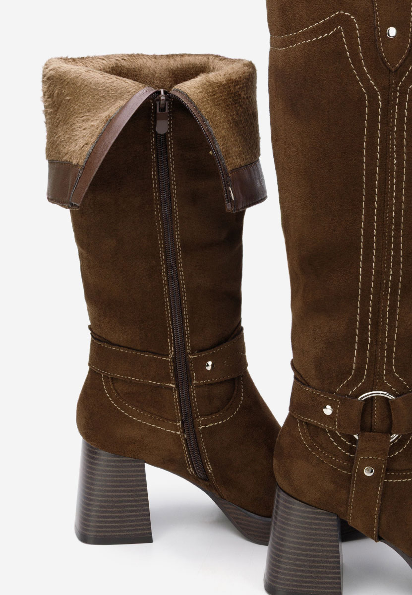 Cizme lungi cu toc gros Lionia maro