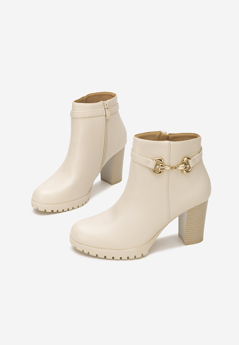 Botine cu toc gros Nesia bej