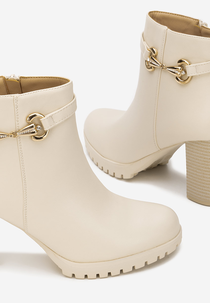 Botine cu toc gros Nesia bej