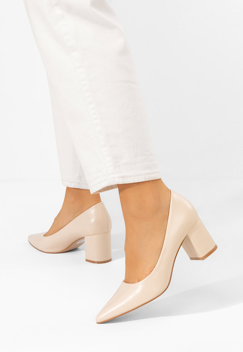 Pantofi cu toc gros Brivara bej