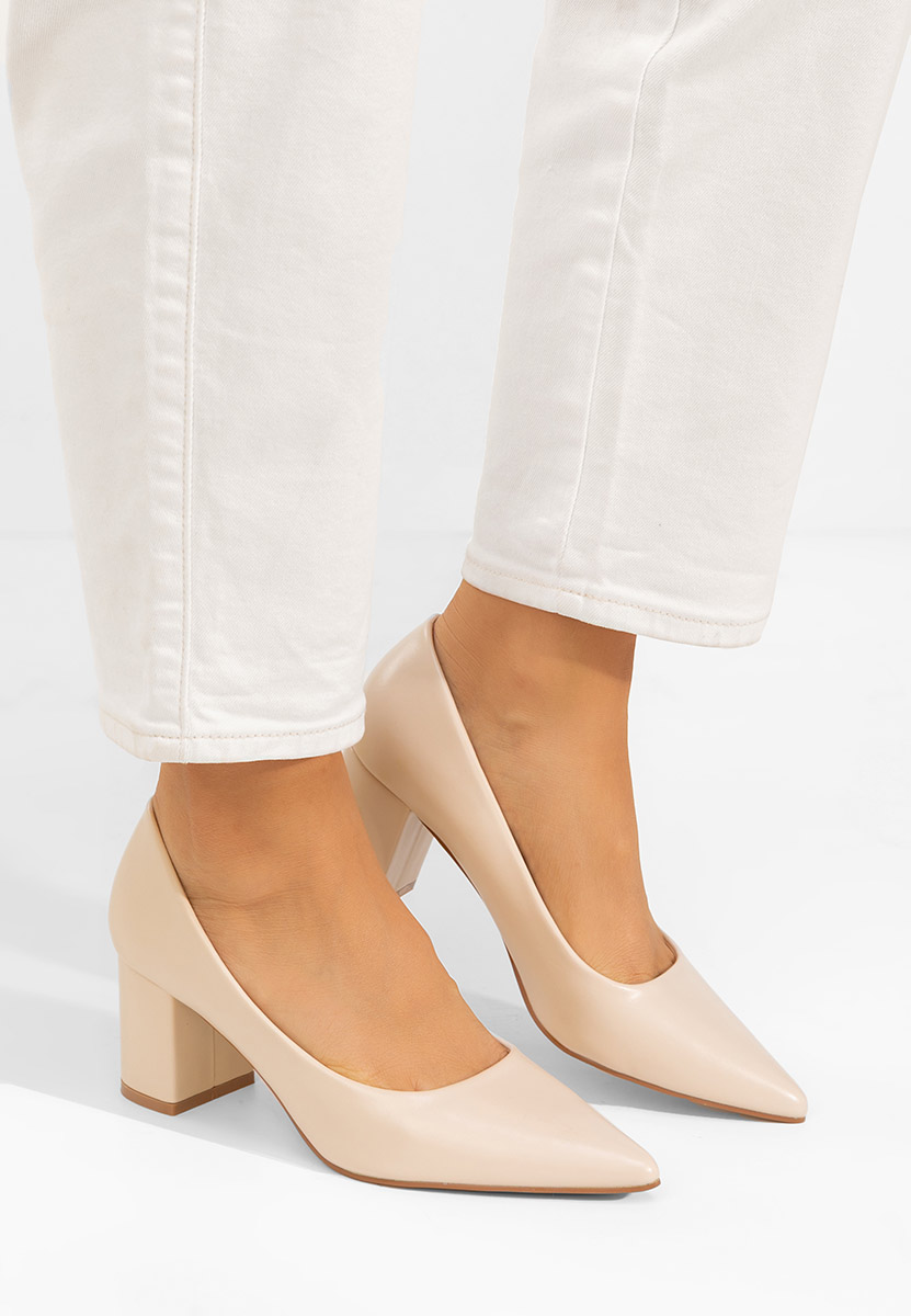 Pantofi cu toc gros Brivara bej