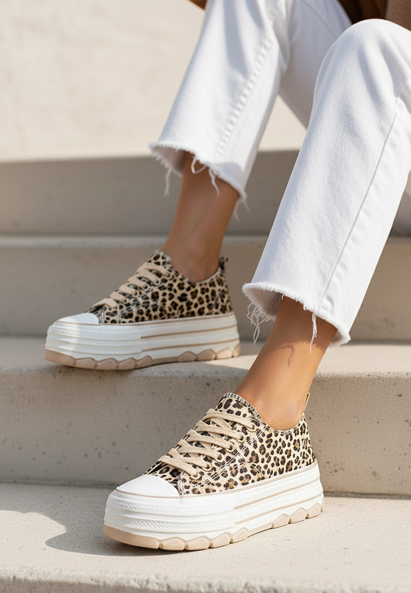 Tenisi cu platformă Zenoria leopard