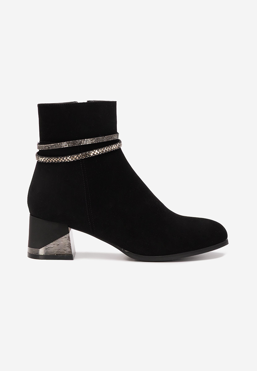Botine cu toc gros Floravia negre