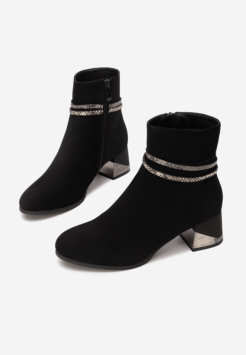 Botine cu toc gros Floravia negre