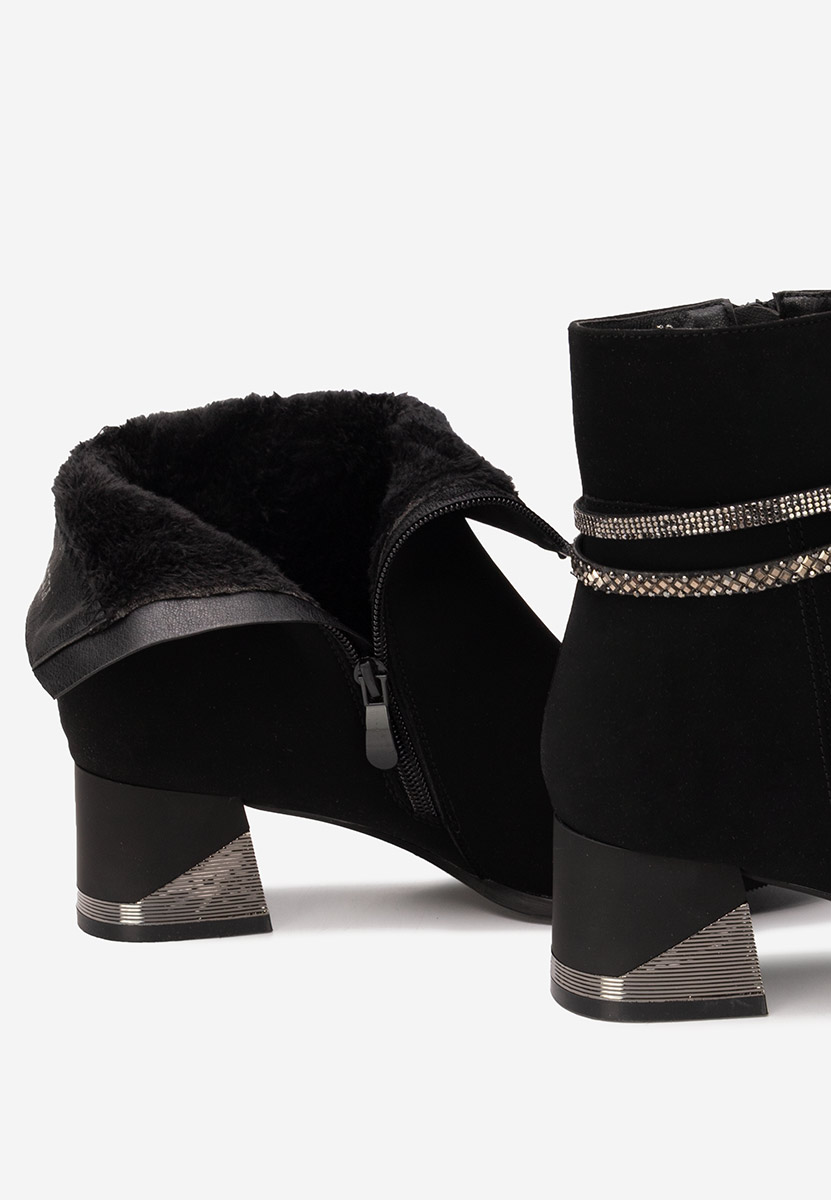 Botine cu toc gros Floravia negre