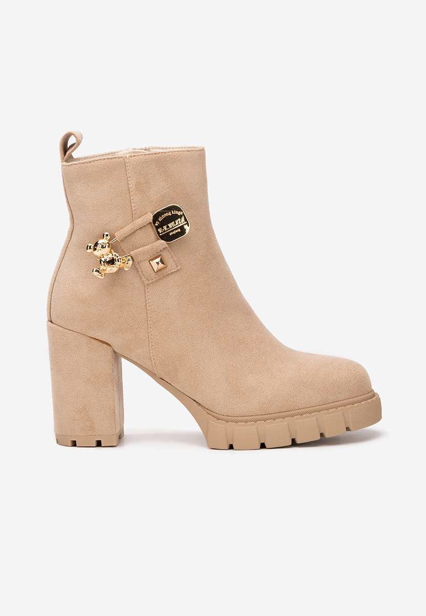 Botine cu toc gros Karrena bej