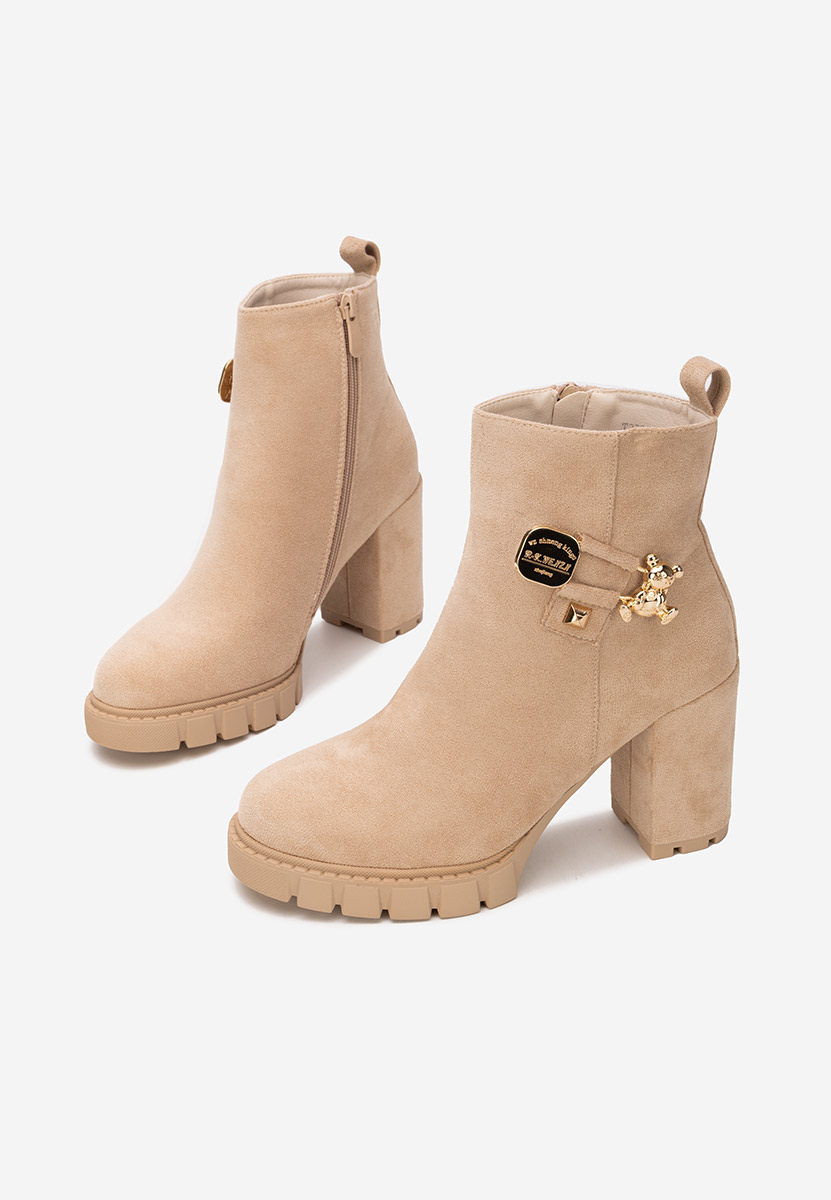Botine cu toc gros Karrena bej