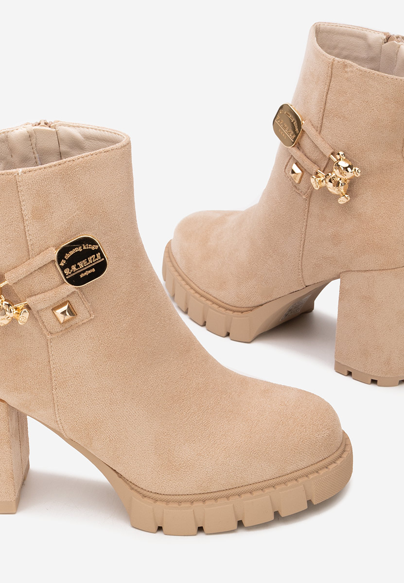 Botine cu toc gros Karrena bej