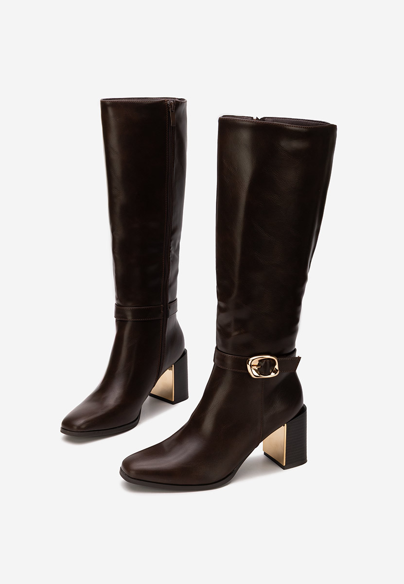 Cizme cu toc gros Aurenza maro