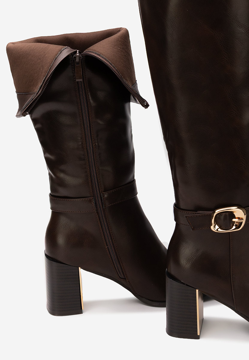 Cizme cu toc gros Aurenza maro