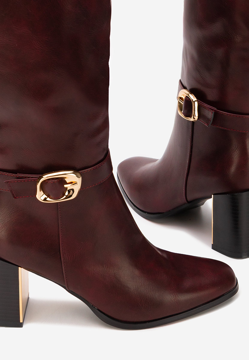 Cizme cu toc gros Aurenza grena