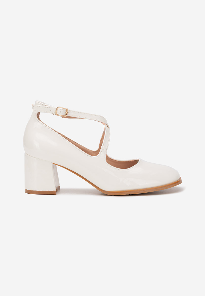 Pantofi cu toc gros Enoida albi