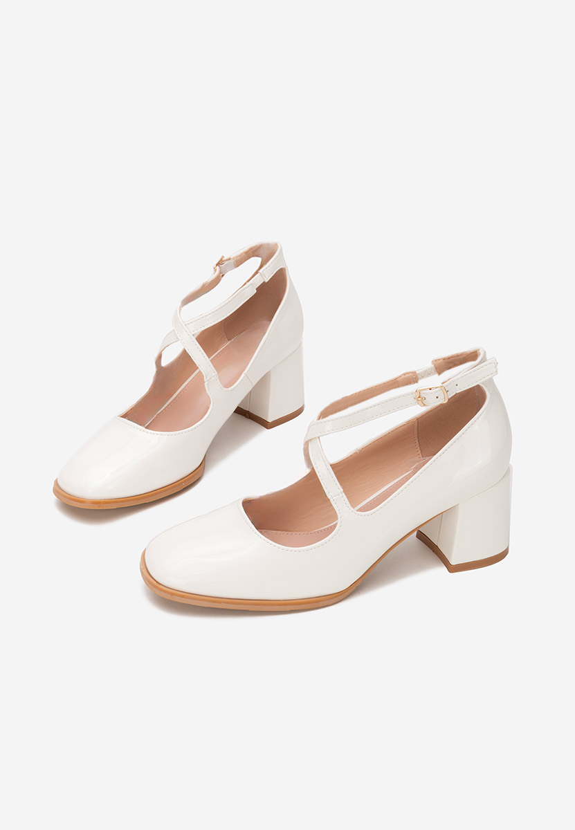 Pantofi cu toc gros Enoida albi