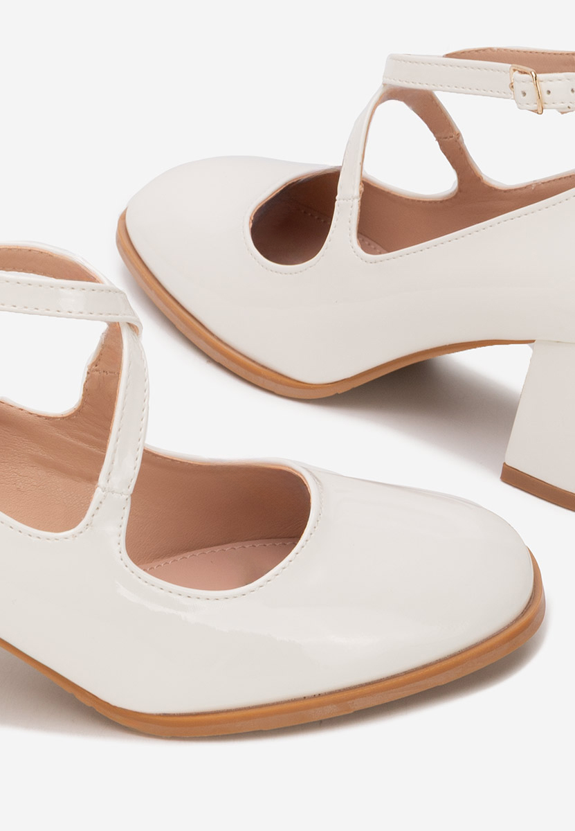 Pantofi cu toc gros Enoida albi