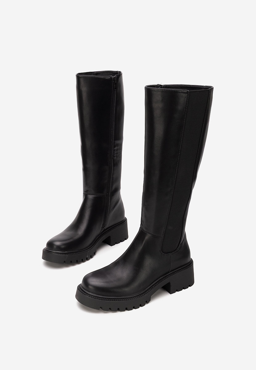 Cizme lungi fara toc Calipso negre