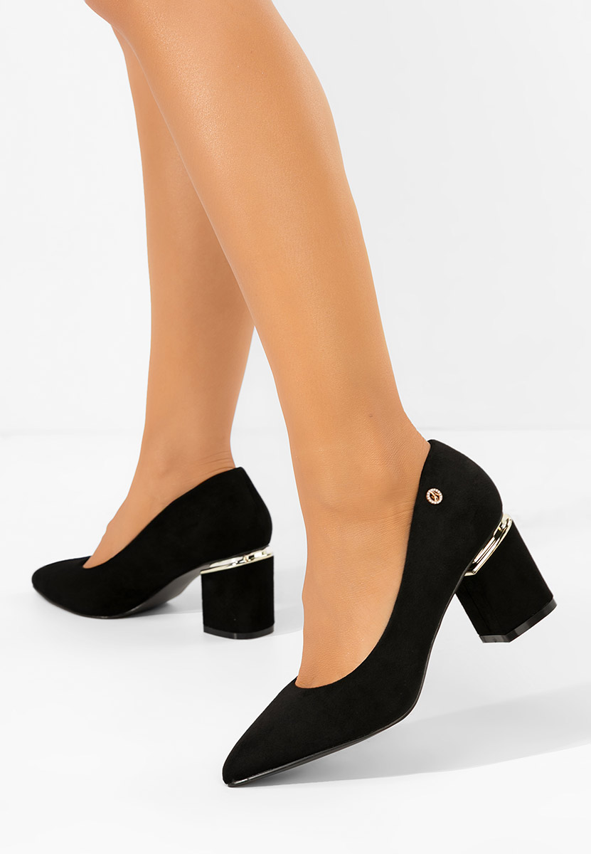Pantofi cu toc gros Nelia V5 negri