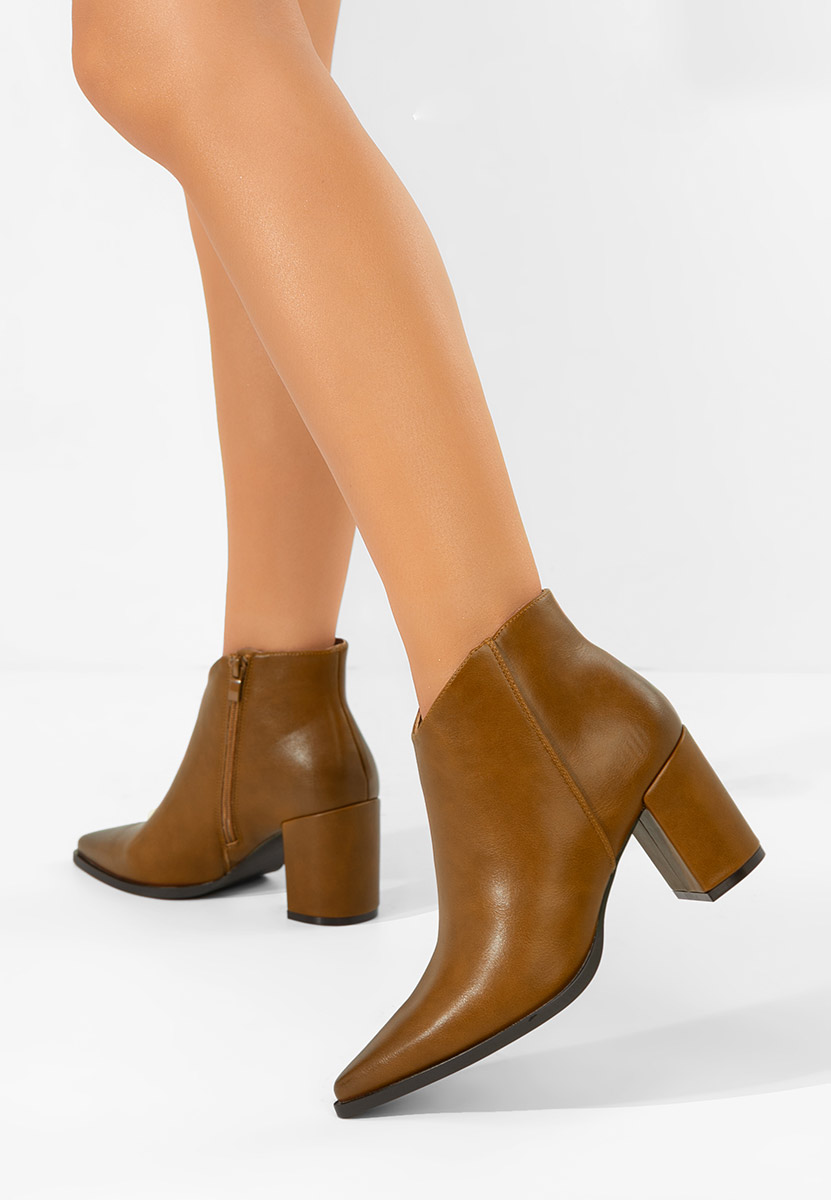 Botine cu toc gros Jamilia camel