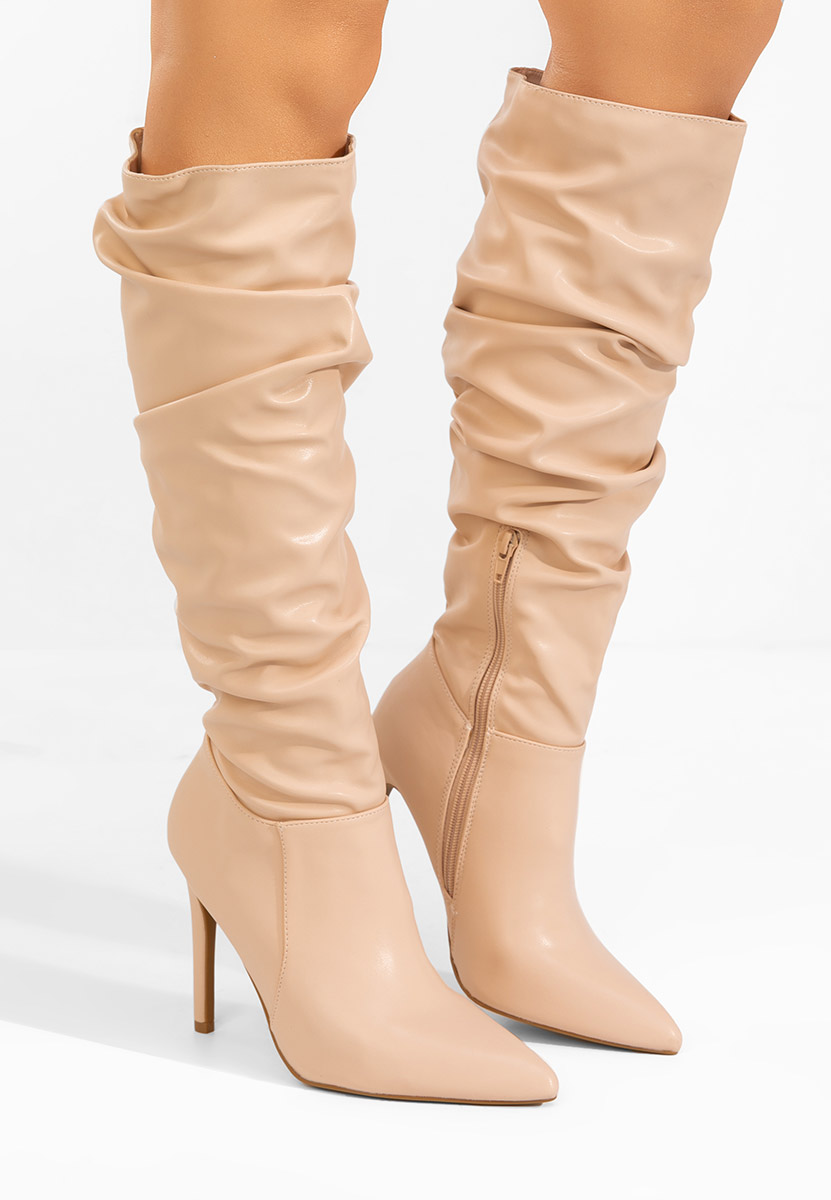 Cizme cu toc subtire Esmaria bej Cizme cu toc subtire Esmaria bej