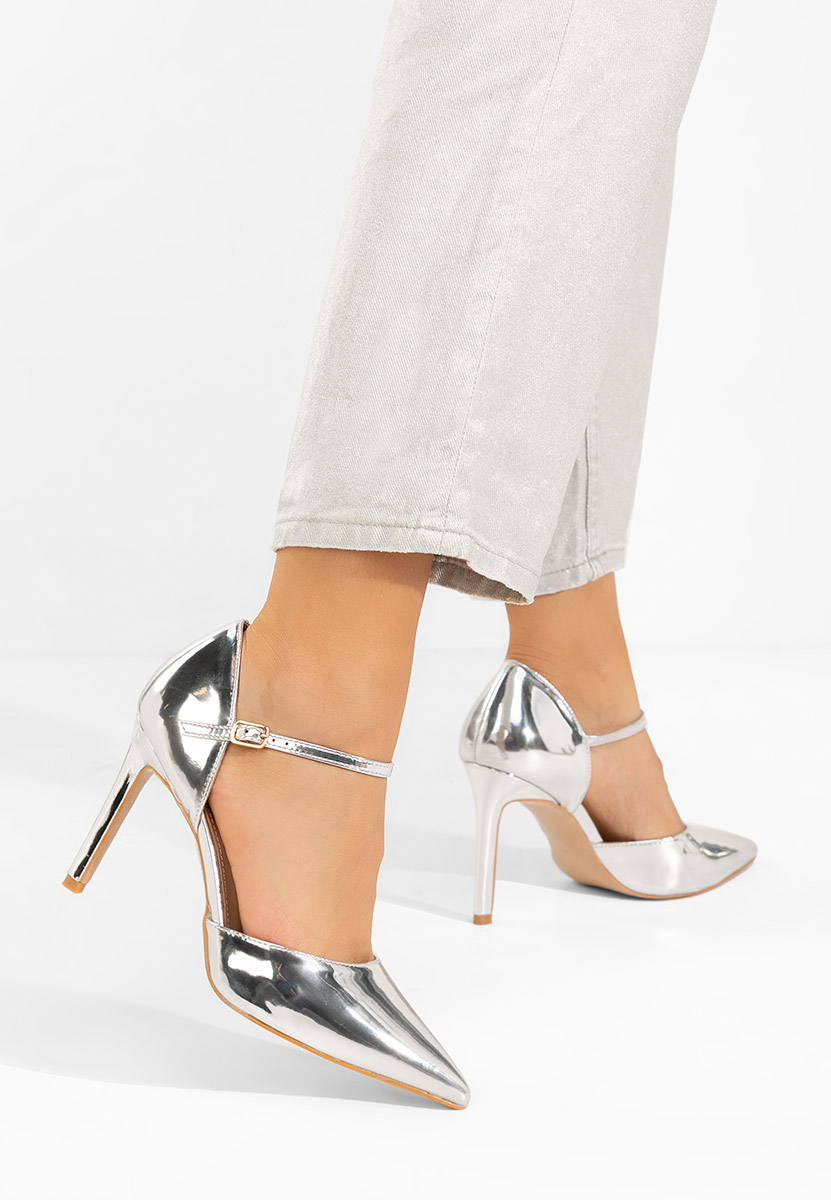 Pantofi cu toc subtire Abbey argintii