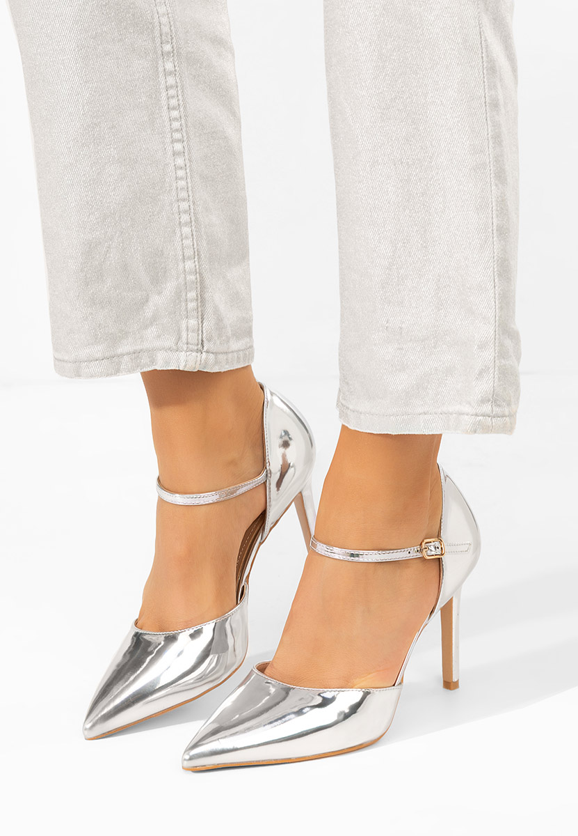 Pantofi cu toc subtire Abbey argintii