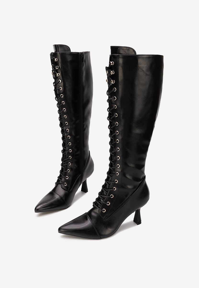 Cizme cu toc subtire Ulmira negre