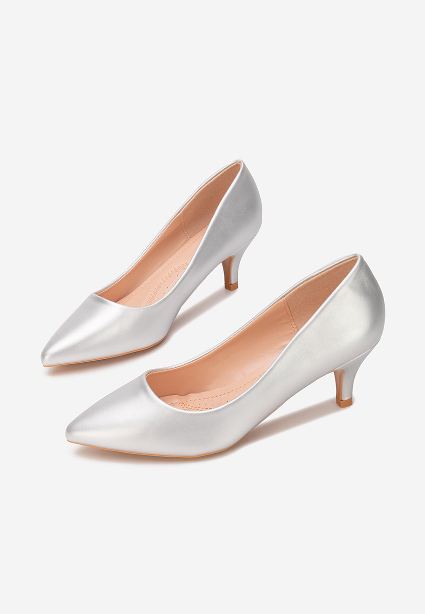 Pantofi cu toc mic Dianea argintii