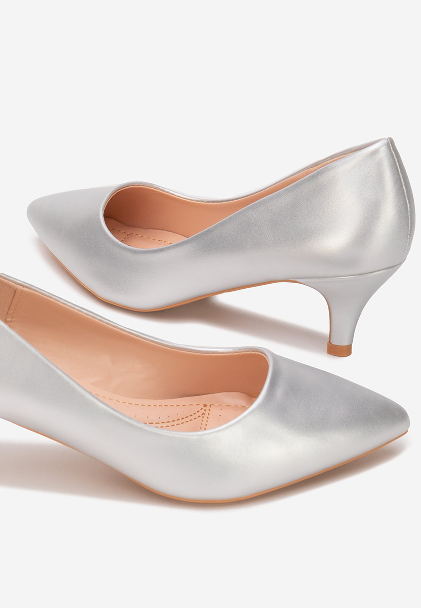 Pantofi cu toc mic Dianea argintii