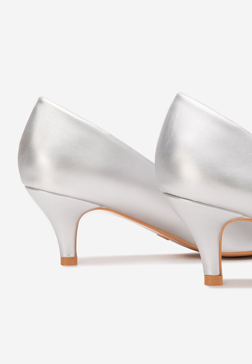 Pantofi cu toc mic Dianea argintii