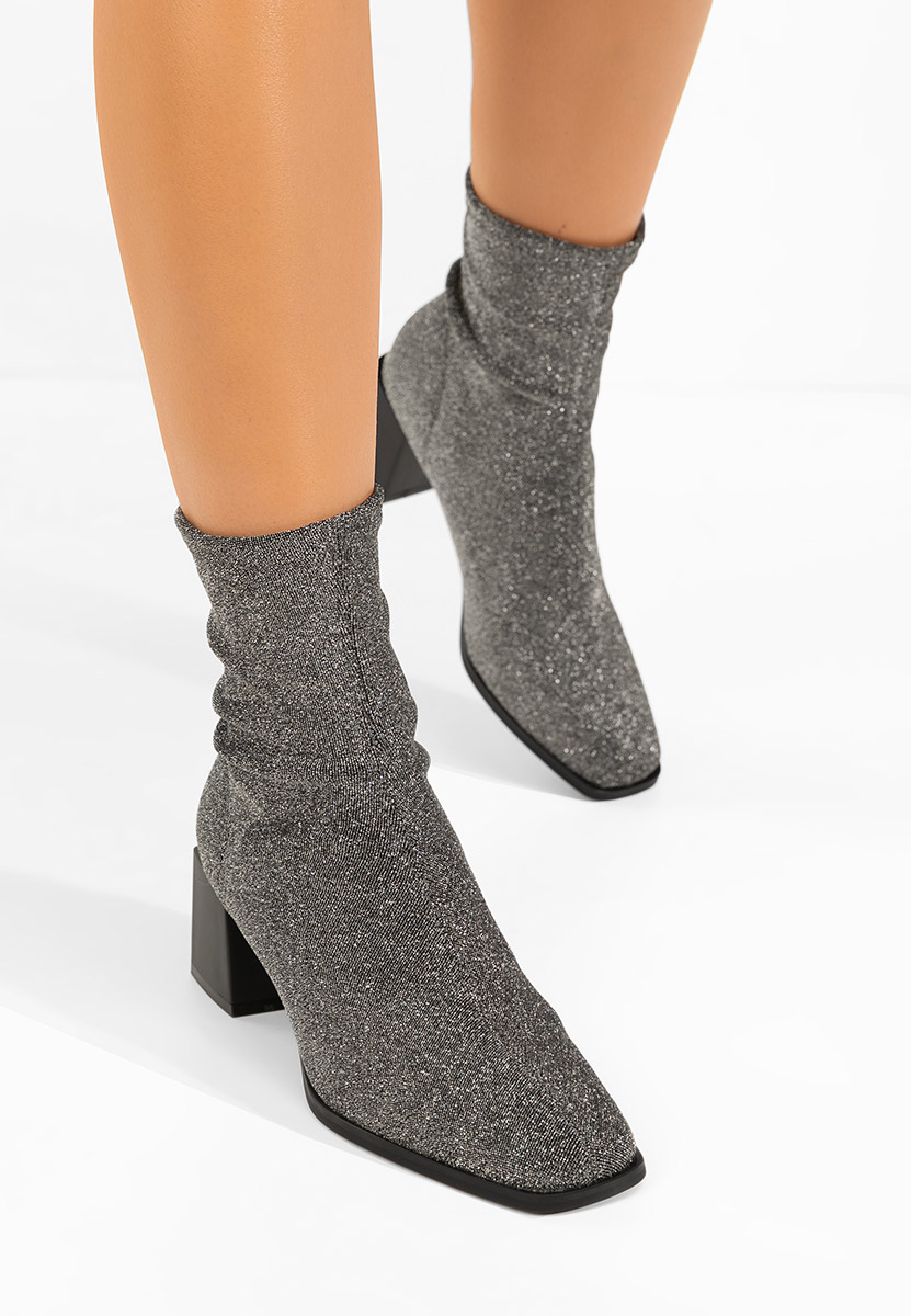 Botine cu toc gros Denonia argintii