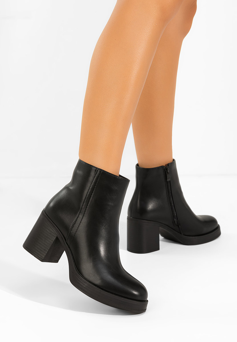 Botine cu toc gros Denisia negre