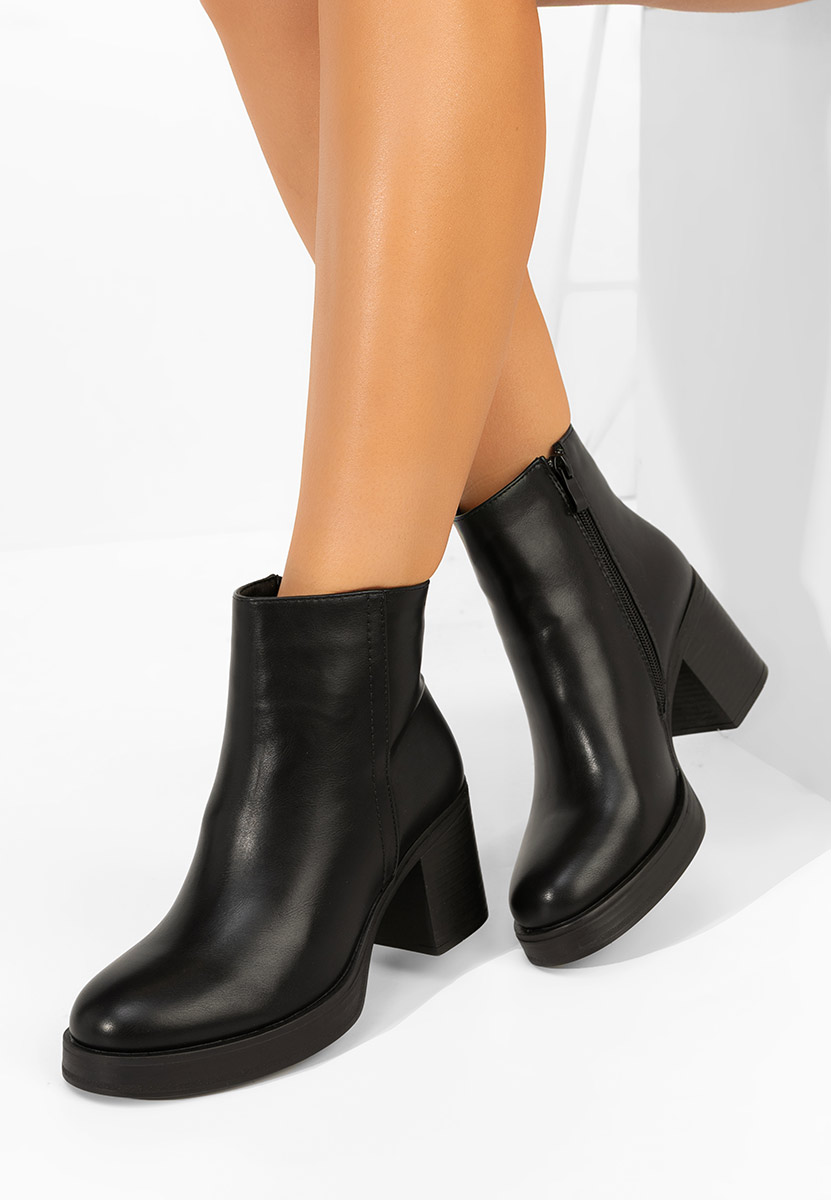 Botine cu toc gros Denisia negre