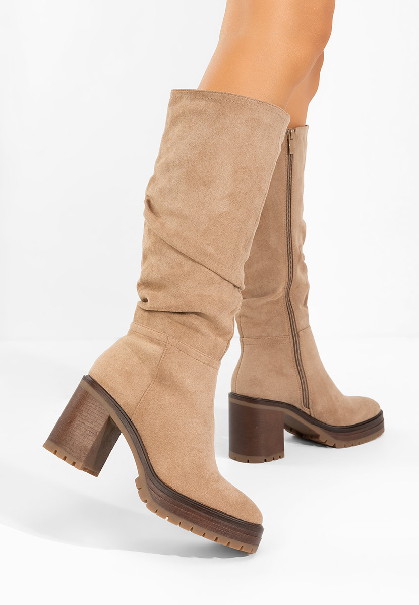 Cizme cu toc gros Darrina kaki