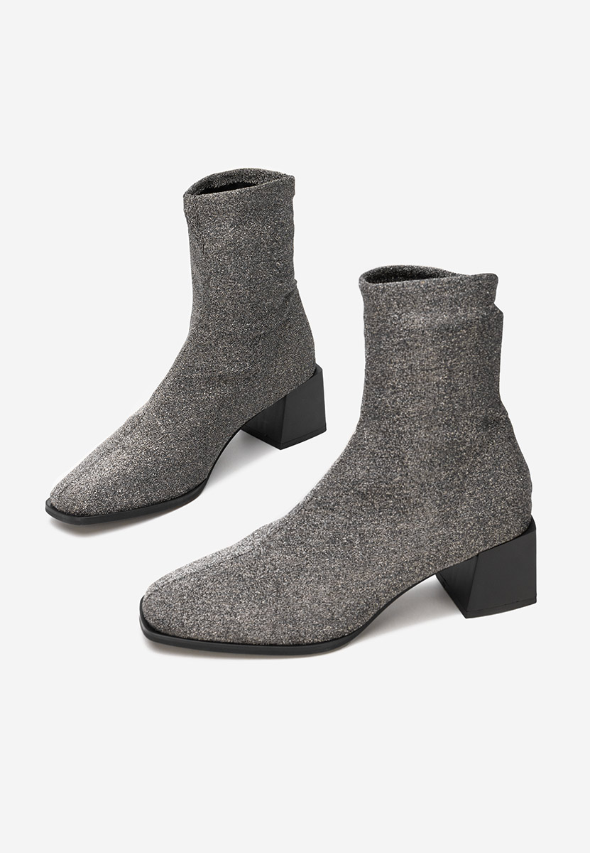 Botine cu toc gros Denonia argintii