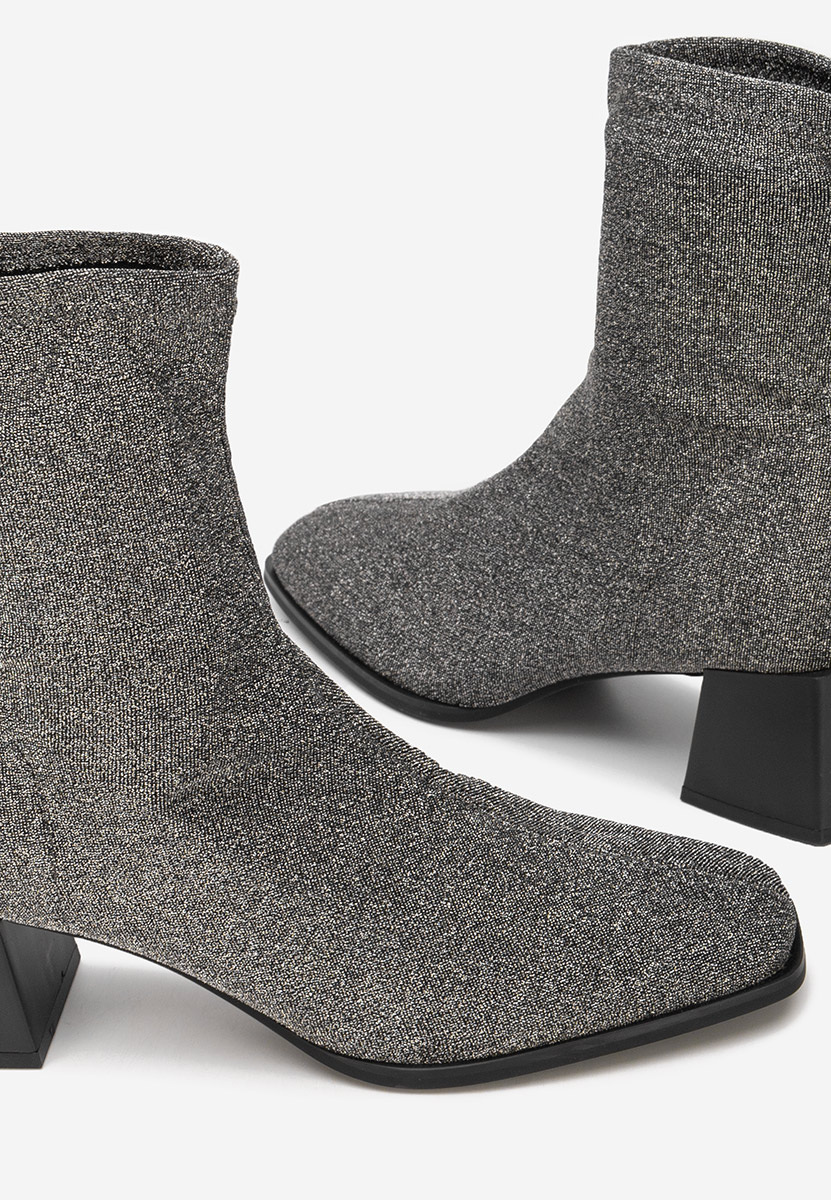 Botine cu toc gros Denonia argintii