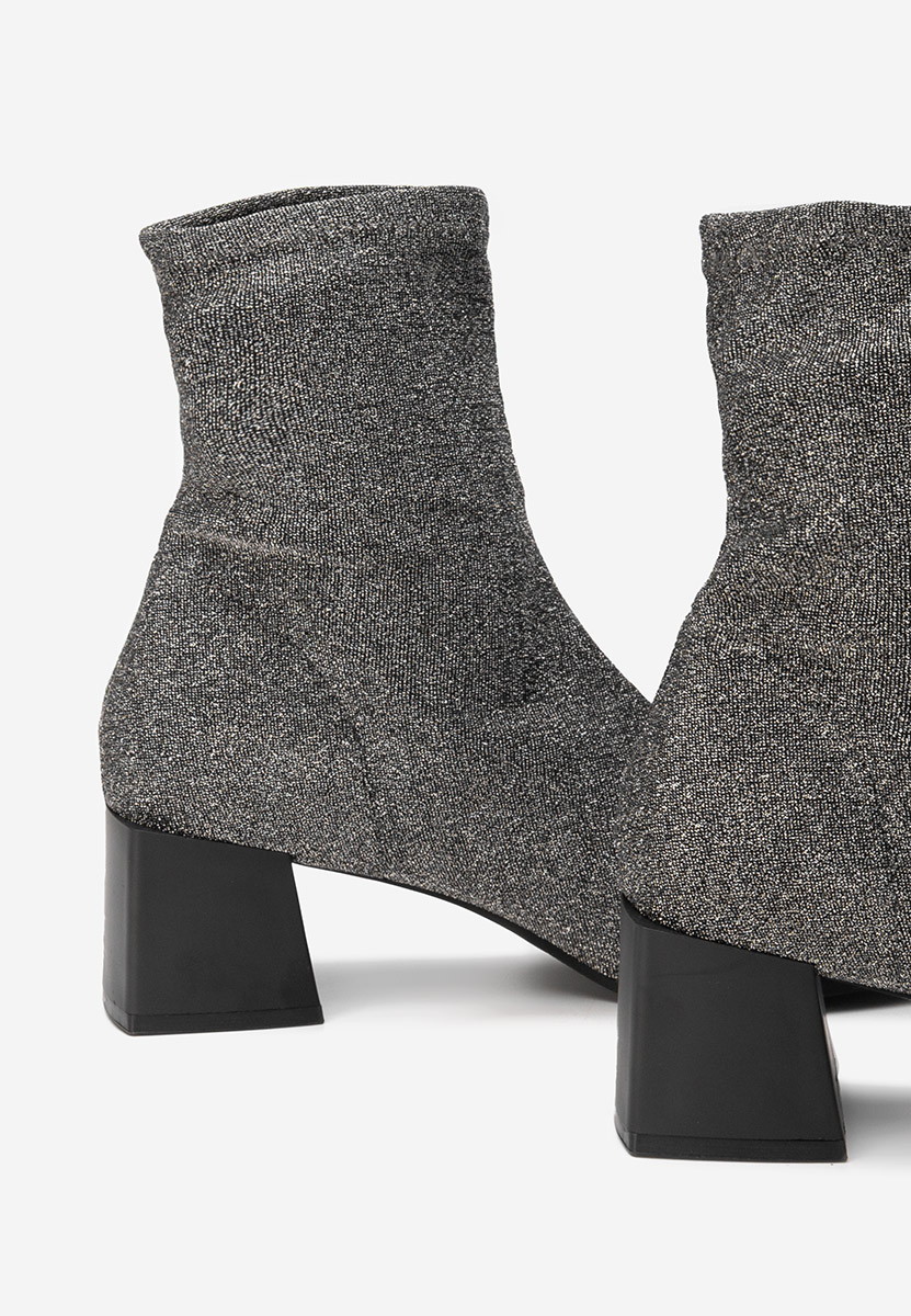 Botine cu toc gros Denonia argintii