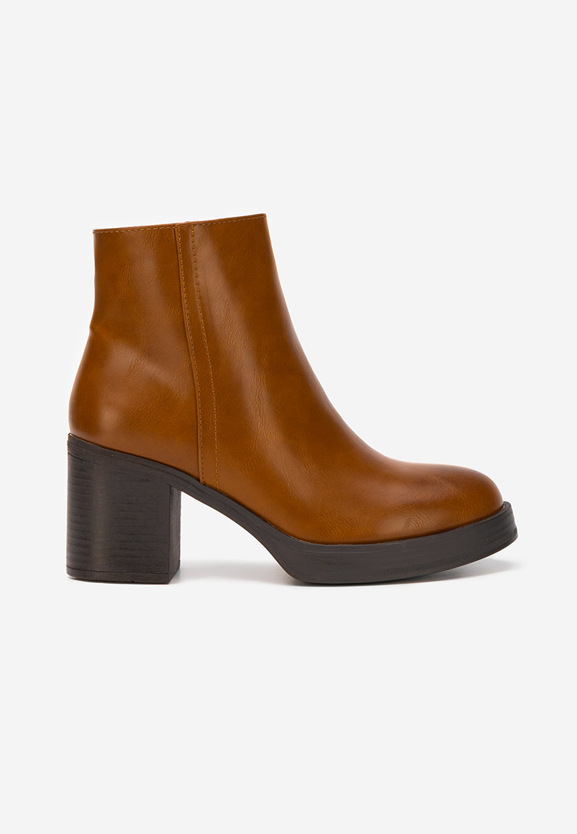 Botine cu toc gros Denisia camel