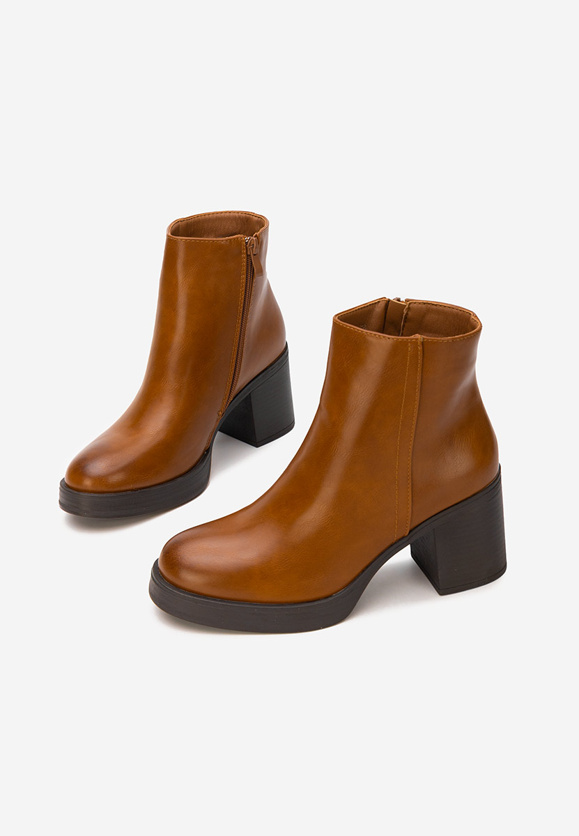 Botine cu toc gros Denisia camel