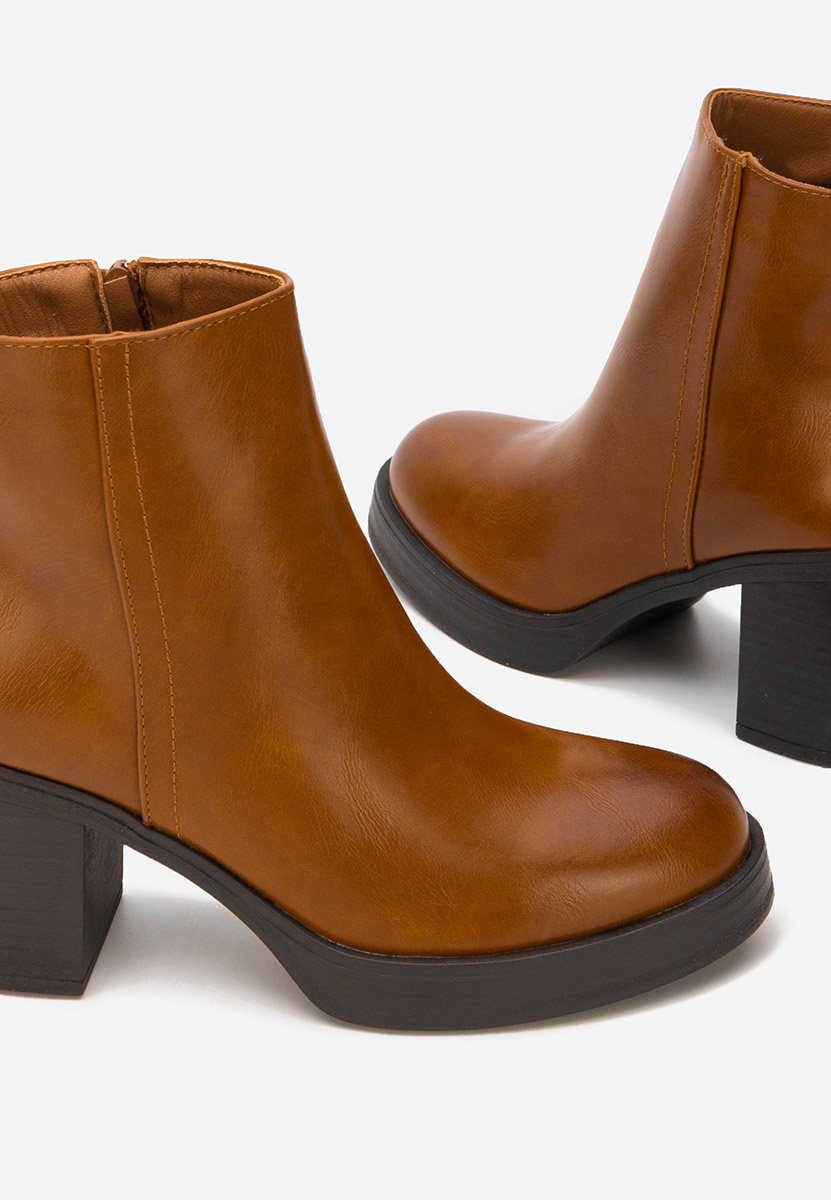 Botine cu toc gros Denisia camel