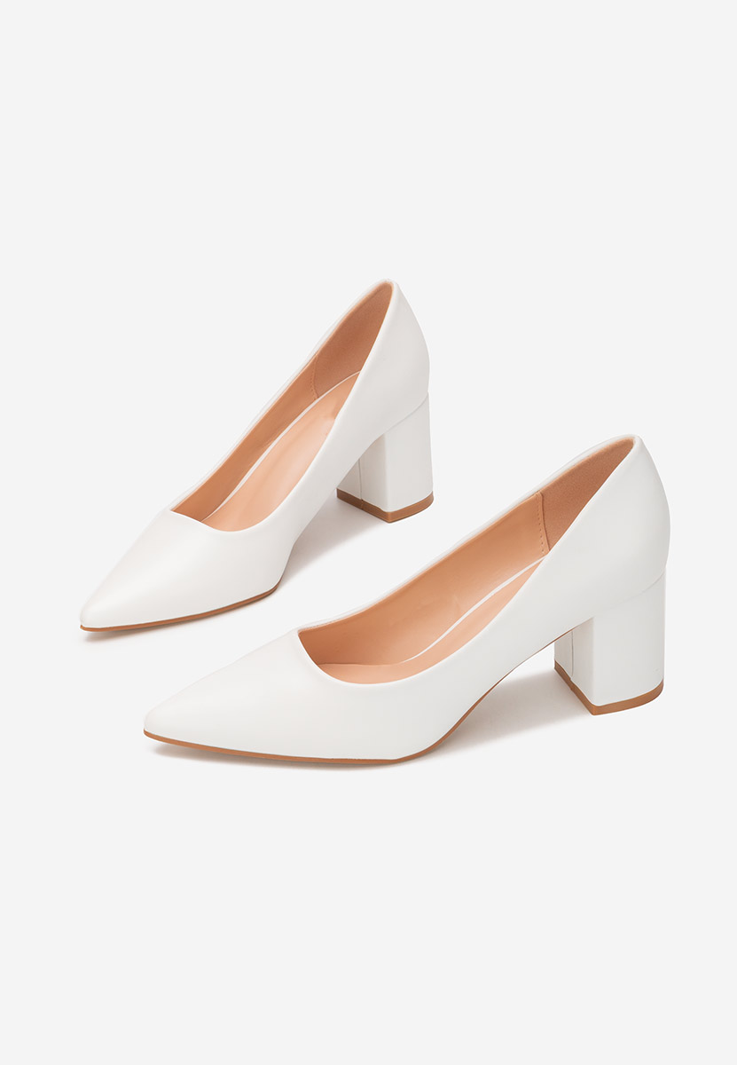 Pantofi cu toc gros Brivara albi