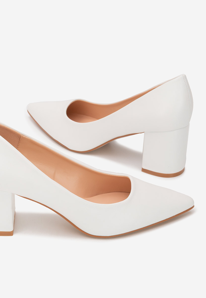 Pantofi cu toc gros Brivara albi