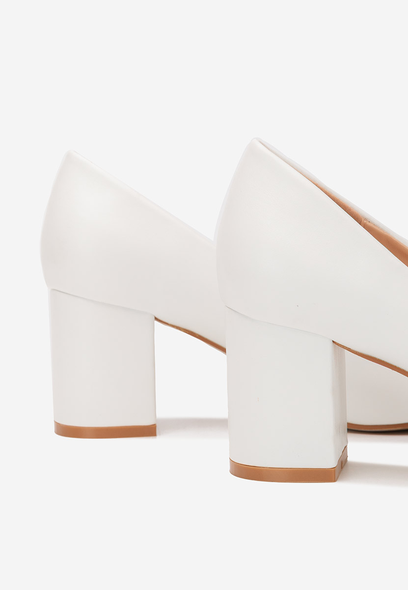 Pantofi cu toc gros Brivara albi