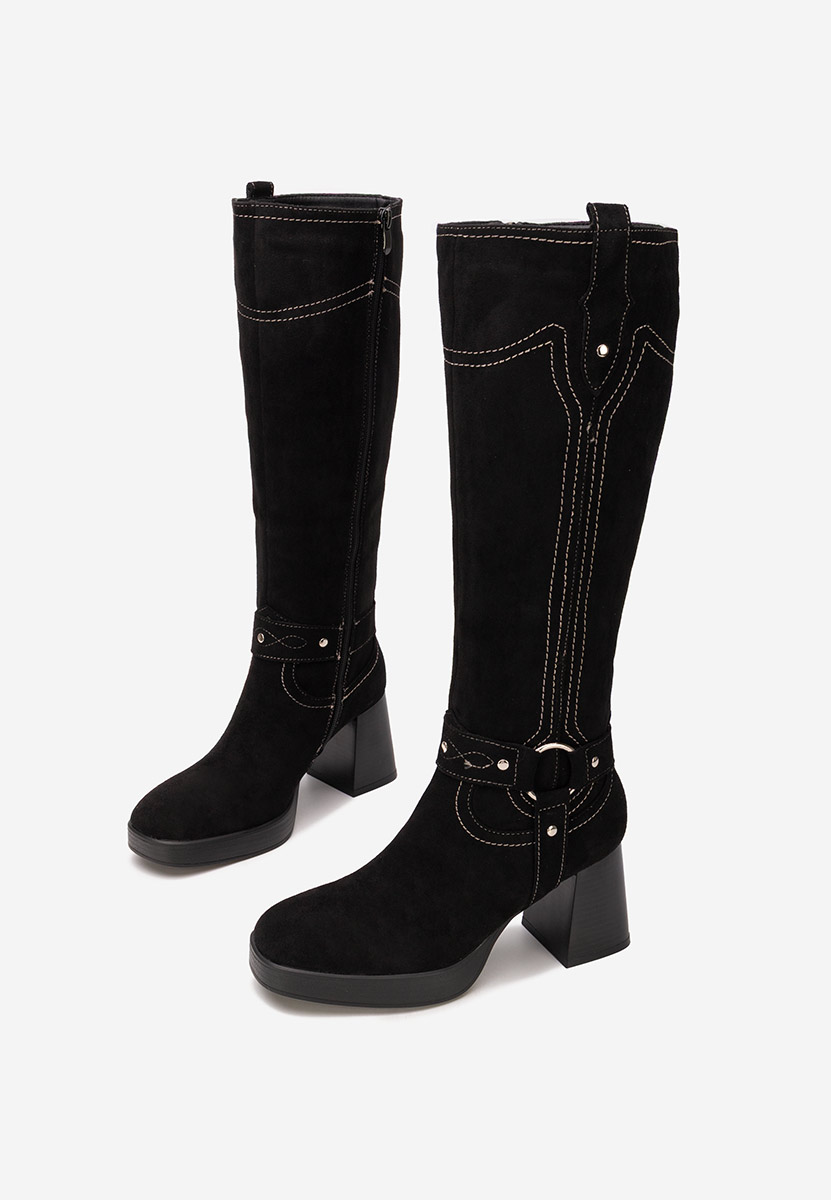 Cizme lungi cu toc gros Lionia negre