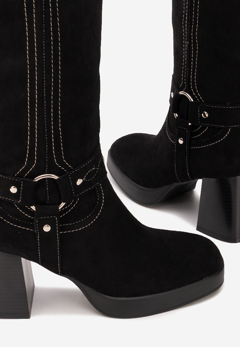 Cizme lungi cu toc gros Lionia negre