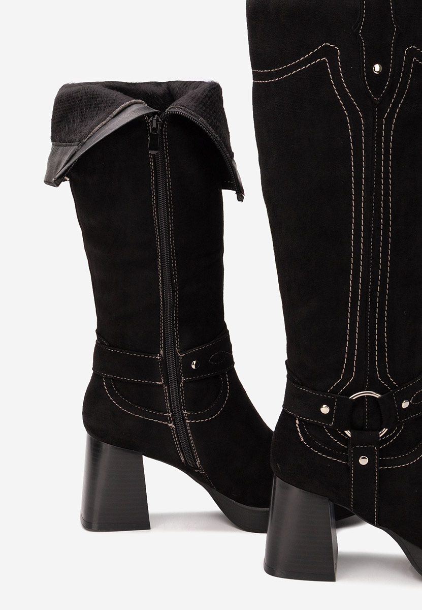 Cizme lungi cu toc gros Lionia negre