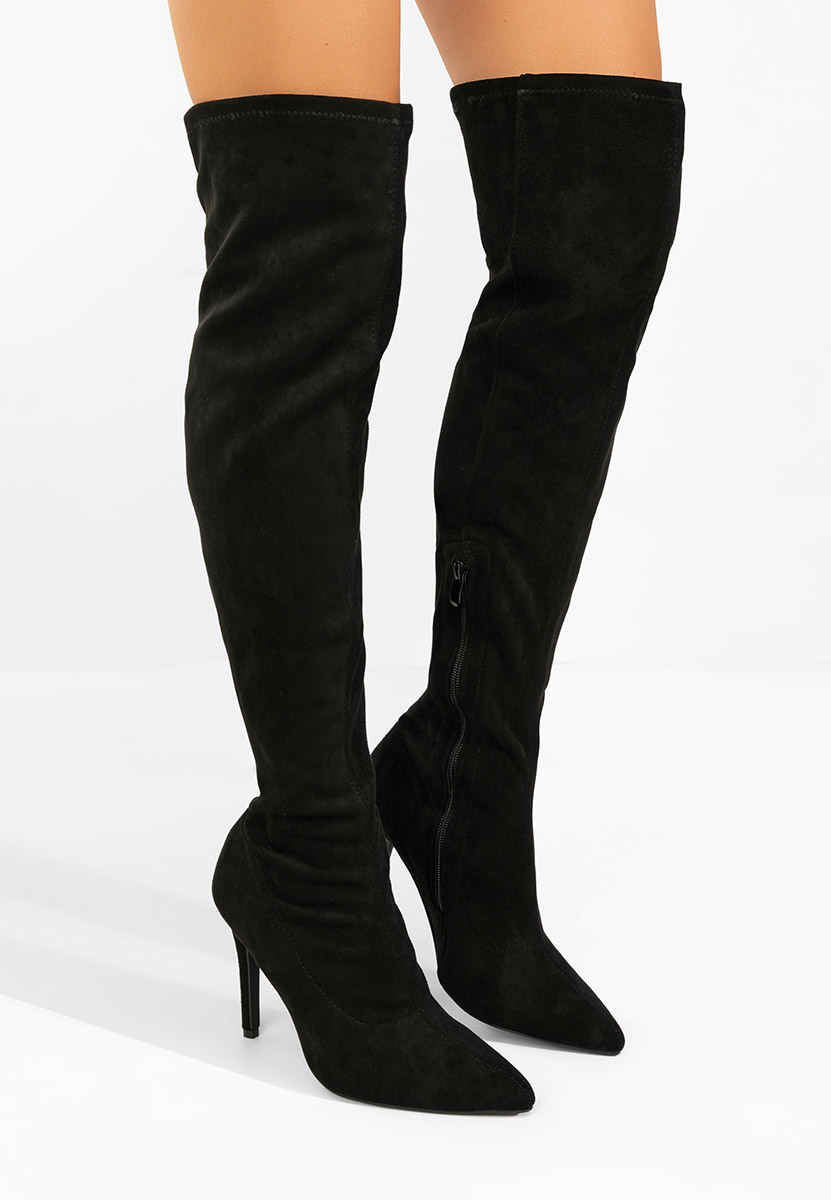 Cizme lungi cu toc subtire Glorise negre